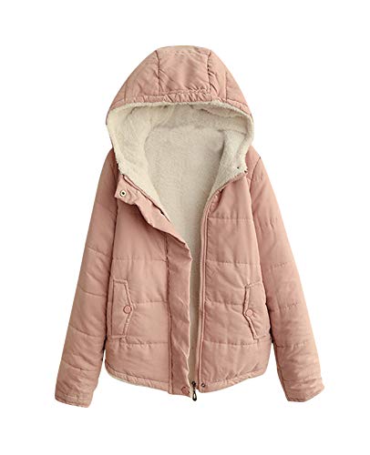 Minetom Winterjacke Damen Mädchen Winddichte Mantel mit Kapuze Plüsch Knopf Tasche Kapuzenjacke Warme Winter Jacke Parka B Rosa 42 von Minetom