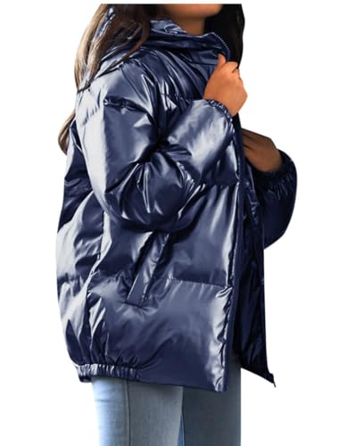 Minetom Winterjacke Damen Steppmantel Wintermantel mit Kapuze Frauen Casual Herbst Winter Langarm Warm Jacke Mantel Parka Outdoorjacke Steppjacke Steppmantel A Blau L von Minetom