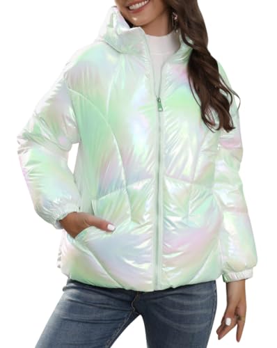 Minetom Winterjacke Damen Steppmantel Wintermantel mit Kapuze Frauen Casual Herbst Winter Langarm Warm Jacke Mantel Parka Outdoorjacke Steppjacke Steppmantel B Grün XXL von Minetom