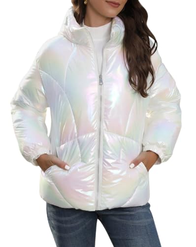 Minetom Winterjacke Damen Steppmantel Wintermantel mit Kapuze Frauen Casual Herbst Winter Langarm Warm Jacke Mantel Parka Outdoorjacke Steppjacke Steppmantel B Weiß XXL von Minetom