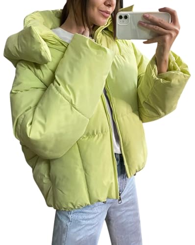 Minetom Winterjacke Damen Steppmantel Wintermantel mit Kapuze Frauen Casual Herbst Winter Langarm Warm Jacke Mantel Parka Outdoorjacke Steppjacke Steppmantel C Grün L von Minetom