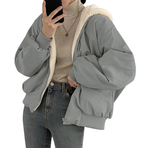 Minetom Winterjacke Damen Wintermantel Casual Langarm Parka mit Kapuze Warm Fleece Gefütterter Wendemantel Mantel Jacke Outdoorjacke A Blau L von Minetom