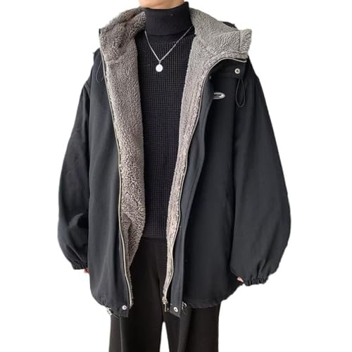 Minetom Winterjacke Damen Wintermantel Casual Langarm Parka mit Kapuze Warm Fleece Gefütterter Wendemantel Mantel Jacke Outdoorjacke B Schwarz M von Minetom