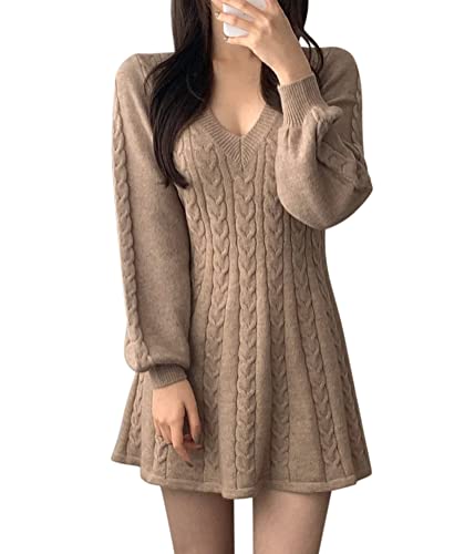 Minetom Winterkleider Damen Pulloverkleid Strickkleid Freizeitkleid Pullover Kleid Elegant Langarm A-Linie Minikleid Pulli Tunika Kleid A Khaki XS Minetom Winterkleider Damen Pulloverkleid Strickkleid Freizeitkleid Pullover Kleid Elegant Langarm A-Linie Minikleid Pulli Tunika Kleid A Khaki XS von Minetom