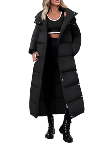 Minetom Wintermantel Damen Warm Gefüttert Steppjacke Lange Elegant Langarm Parka Jacke Mit Kapuze Winterparka Mantel Einfarbig Bequemes Winddicht Outdoorjacke A Schwarz XL von Minetom