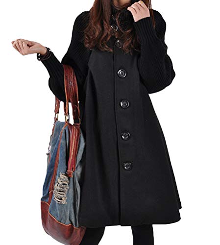 Minetom Wintermantel Damen Warm Mantel Taschen Langarm Mantel Mit Kapuze Ausgestellter Mantel Kleider Winterjacke Outwear Trenchcoat C Schwarz XXL von Minetom