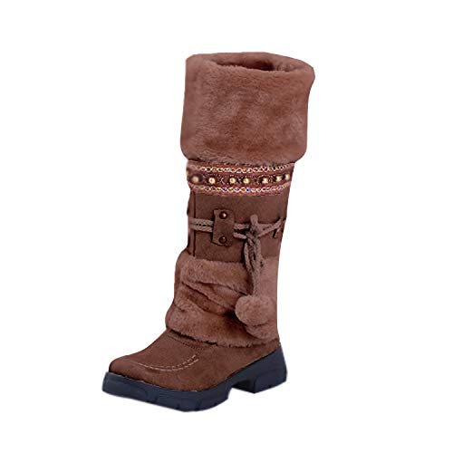 Minetom Winterstiefel Schneestiefel Damen Warm Gefüttert Plüsch Stiefeletten Schlupfstiefel Mode Böhmen Pom Pom Schuhe Stiefel Boots Braun 41 EU von Minetom