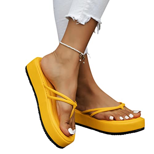 Minetom Zehentrenner Damen Bequem Flip Flops Sommer Pantoletten Strand Pantoffeln Badelatschen Open Toe Sandalen A Gelb 39 EU von Minetom