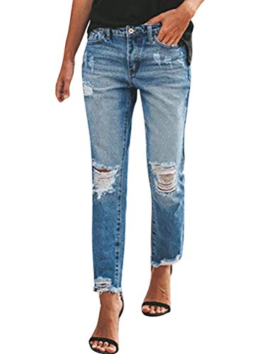 Minetom Zerissene Jeans Damen Niedrige Taille Jeanshosen Freizeit Schlanke Leggings Gerade Hosen Stretch Skinny Jeans Bootcut Denim Bleistift Hosen mit Löchern D Blau XL von Minetom