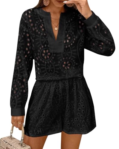 Minetom Zweiteiler Damen Spitze Hosenanzug Oberteile + High Waist Shorts Elegant Einfarbig Kurze Hose Outfit Sets Party Loungewear Freizeitanzug C Schwarz M Minetom Zweiteiler Damen Spitze Hosenanzug Oberteile + High Waist Shorts Elegant Einfarbig Kurze Hose Outfit Sets Party Loungewear Freizeitanzug C Schwarz M von Minetom