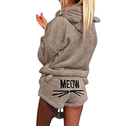 Minetow Damen Ensembles de Pyjama Warm Nachtwäsche Hoodies und Shorts Khaki38 von Minetow