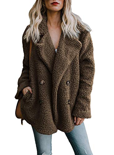 Minetom Damen Mantel Jacke Plüsch Winter Stepp Warmen Oversize Boyfriend Outwear Cardigan Lange Ärmel Einfarbig Parka Kaffee von Minetom