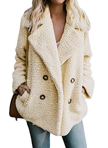 Minetow Damen Mantel Plüschjacke Winterjacke Steppjacke Vorne Öffnen Plüsch Warmen Oversize Boyfriend Outwear Cardigan Lange Ärmel Einfarbig Parka mit Taschen Khaki DE 44 von Minetow