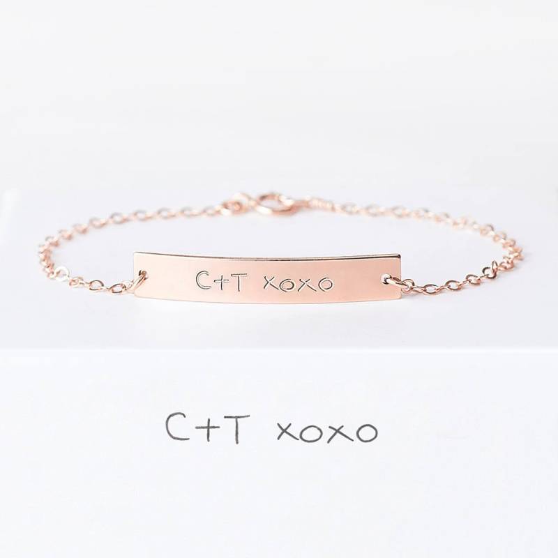 Handschrift Bar Armband - 14K Gold Fill Unterschrift Echte Namen Kinderhandschrift Mama Geschenk von MinettaJewellery