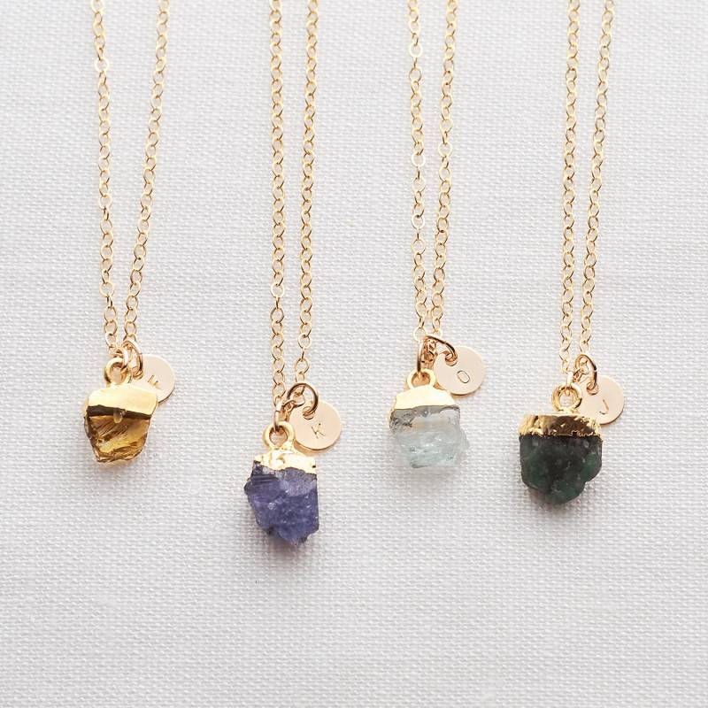 Personalisierte Halb Kostbare Geburtsstein Halskette - Gold Edelstein Initial von MinettaJewellery