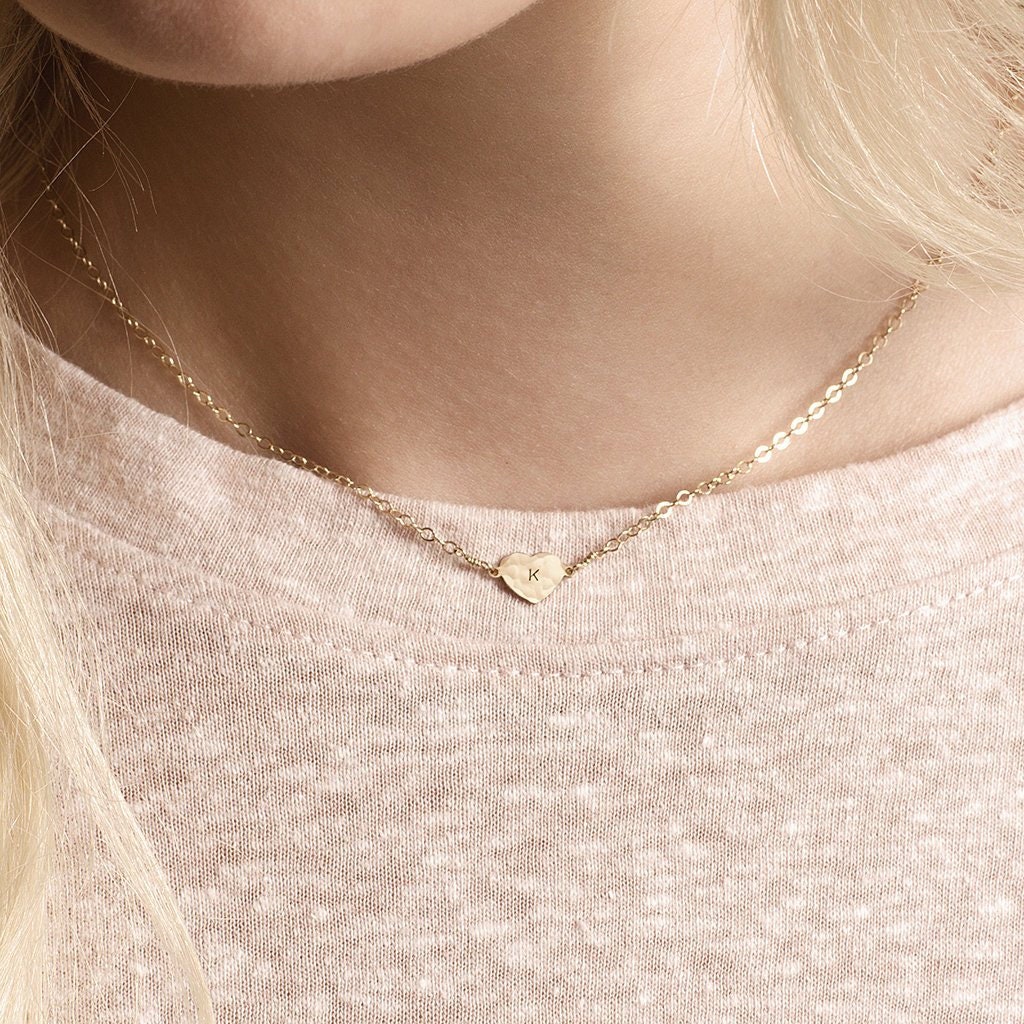 Zierliche Herz Halskette - Anfangs Kette Buchstaben 14K Gold Fill , Roségold, Sterling Silber Anhänger Zierliche Herz Halskette - Anfangs Kette Buchstaben 14K Gold Fill , Roségold, Sterling Silber Anhänger von MinettaJewellery
