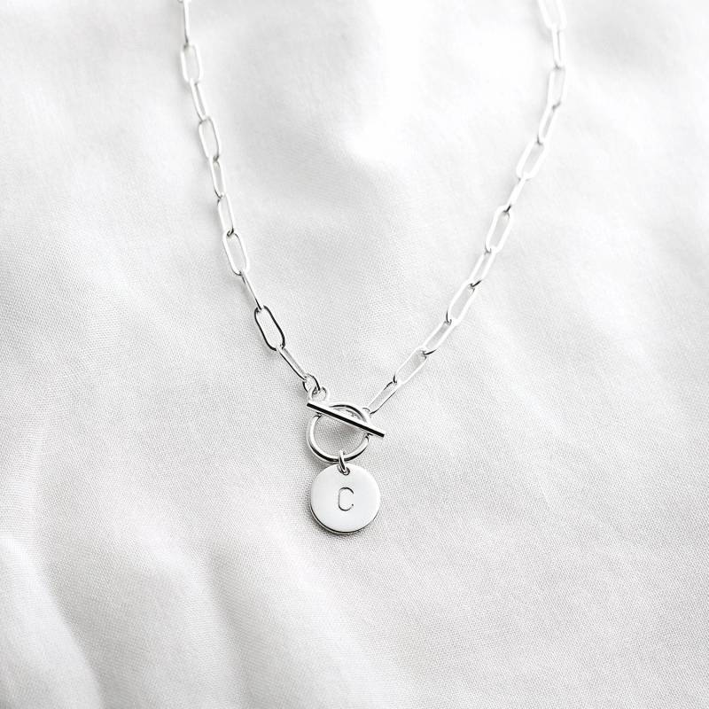 sterling Silber Paperclip Kette Mit Initial - Silberkette Im Querformat Plättchen Rechteck Gliederkette von MinettaJewellery