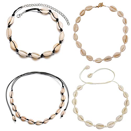 Mingjun 4 Stück natürliche Muschel-Choker-Halskette, handgefertigter Strandschmuck, Schlüsselbeinkette für Frauen und Mädchen, Muschel von MingJun