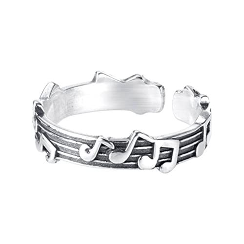 MingXinJia Offener Fingerring Sterling Silber Fünf Zeilen Musiknoten Ring Retro Kunst Sterling Silber Ring Thai Silber Ring Einfache Antik Liebhaber Geschenke von MingXinJia