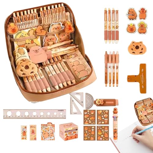 Capybara Schreibwaren-Set,Niedliches Capybara-Federmäppchen, Stifttaschen-Organizer Für Studenten,Niedliches Federmäppchen Mit Stiften, Clips, Linealen Und Mehr,großem Fassungsvermögen Stift-Organizer von Mingchengheng