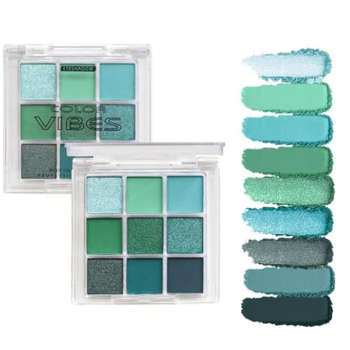 Mingchengheng Lidschatten Palette Grün, 2 Stück, Wasserfest, Langlebig, Hochpigmentiert, 9 Farbtöne, Green Eyeshadow Palette Makeup von Mingchengheng