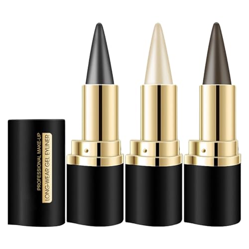 Schnell Trocknendes Gel-Eyeliner-Stift - Neuestes Wischfester Schwarzer Silber Eyeliner Stift Gel, Wasserfester Lidschatten Für Ein Alltägliches Lang Anhaltendes Augen Make Up (3 Stück) von Mingchengheng