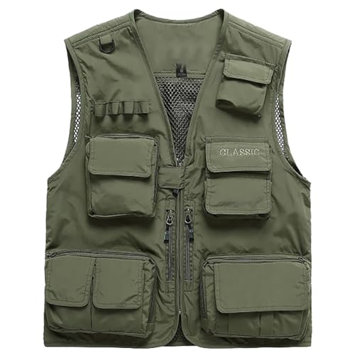 Mingdoo Mehrere Taschen Outdoor-Westen für Herren Jacken Übergröße Schnell Trocknend Anglerweste - Armee-Grün, CN 5XL von Mingdoo