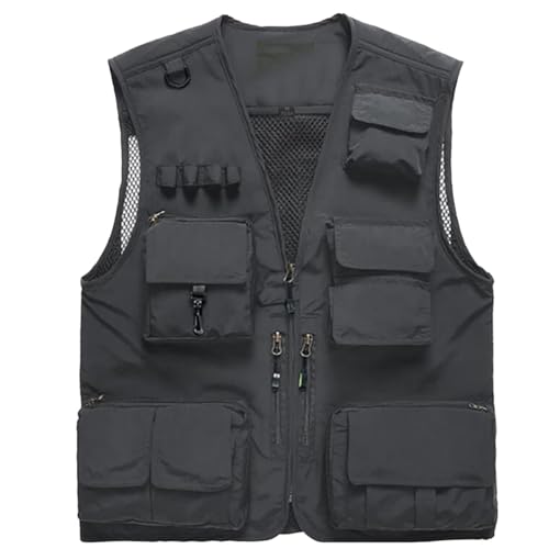 Mingdoo Mehrere Taschen Outdoor-Westen für Herren Jacken Übergröße Schnell Trocknend Anglerweste - Grau, CN 4XL von Mingdoo