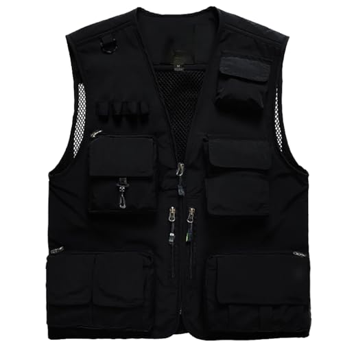 Mingdoo Mehrere Taschen Outdoor-Westen für Herren Jacken Übergröße Schnell Trocknend Anglerweste - Schwarz, CN 2XL von Mingdoo