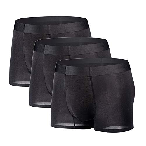 Boxershorts, Herren, sexy, transparent, Seide, rutschfest, unsichtbar, dünn, leicht, atmungsaktiv, schnell trocknend, ohne Nähte, 3 Stück Gr. M, Schwarz von Minghe