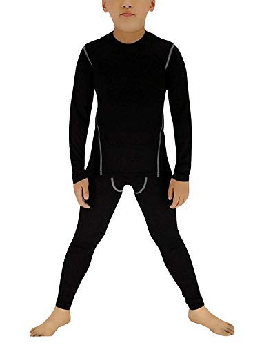 Thermo-Kleidungs-Set für Kinder, Winter, T-Shirt, langärmlig, lange Unterhose, für Skifahren, Sport, atmungsaktiv, warm, Unterwäsche-Set, Schwarz , 7 Jahre von Minghe