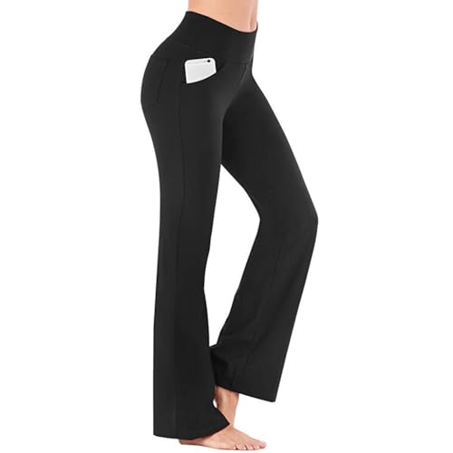 Mingkeda Bootcut Yogahose mit Taschen für Damen, weites Bein, hohe Taille, Workout-Hose, Bauchkontrolle, Arbeitshose, Schwarz, S Mingkeda Bootcut Yogahose mit Taschen für Damen, weites Bein, hohe Taille, Workout-Hose, Bauchkontrolle, Arbeitshose, Schwarz, S von Mingkeda