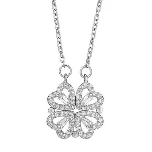 Mingkeda Vierblättrige Kleeblatt-Halskette, faltbar, für Damen, 925er Sterlingsilber, glitzernder Zirkonstein, vier Herzen, Gras, Damen-Halsketten, Crocker, Retro, magnetisch, faltbarer Mingkeda Vierblättrige Kleeblatt-Halskette, faltbar, für Damen, 925er Sterlingsilber, glitzernder Zirkonstein, vier Herzen, Gras, Damen-Halsketten, Crocker, Retro, magnetisch, faltbarer von Mingkeda
