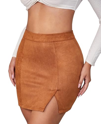 Mingnos Damen Faux Wildleder Leopard Print Hoch Taille Bodycon A-Linie Mini Kurze Röcke (Khaki, M) von Mingnos