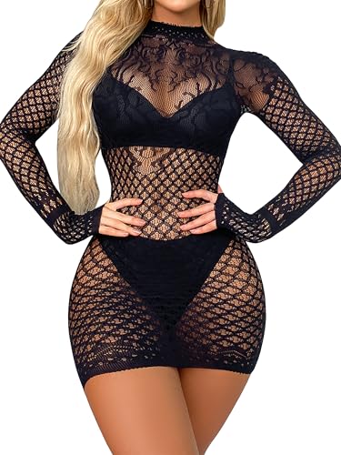 Mingnos Mesh Minikleid Damen Sexy Unterwäsche Erotische Durchsichtiges Kleider Langarm Dessous Rave Outfit Netz Tops Schwarz Mingnos Mesh Minikleid Damen Sexy Unterwäsche Erotische Durchsichtiges Kleider Langarm Dessous Rave Outfit Netz Tops Schwarz von Mingnos