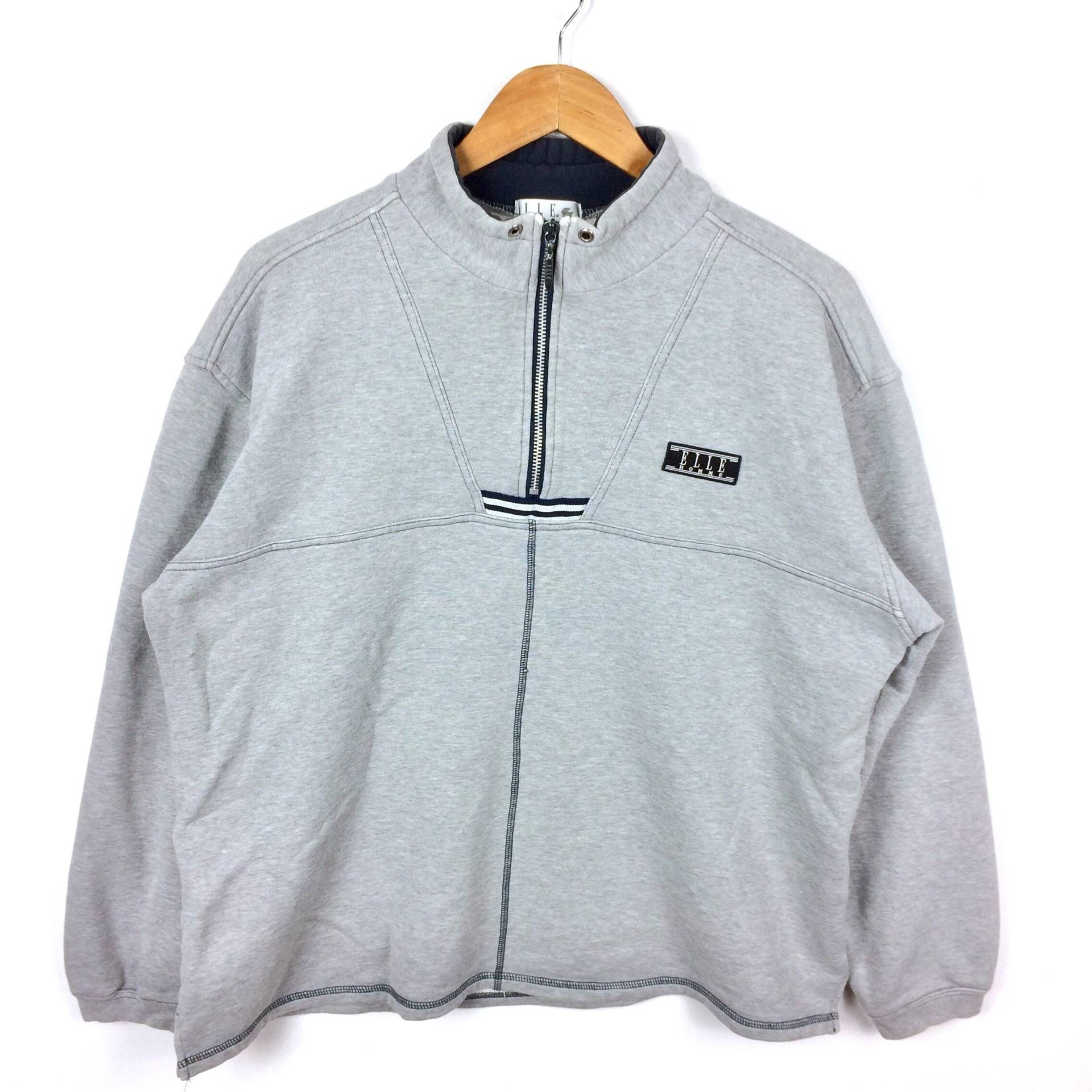 Rarität Jahrgang Elle Homme Paris Half-Zipper Sweatshirt Grau Groß von MingsVintageStore