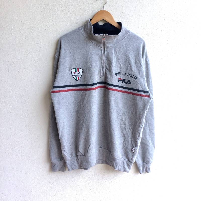 Rarität Vintagee Fila Biella Italia Half-Zipper Sweatshirt Grau Dreifach Groß von MingsVintageStore