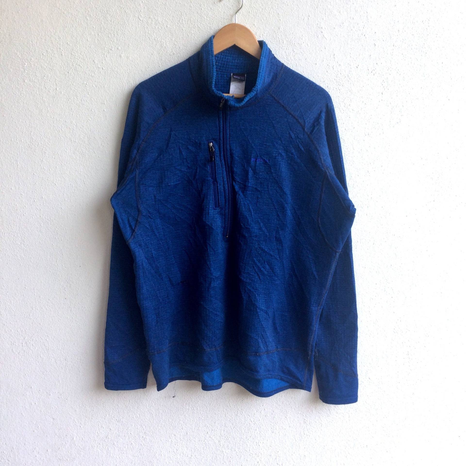 Selten Die Berühmte Hiking Patagonia Plain Kleine Logo Halb Reißverschluss Pullover Blau Farbe Extra Große Größe von MingsVintageStore