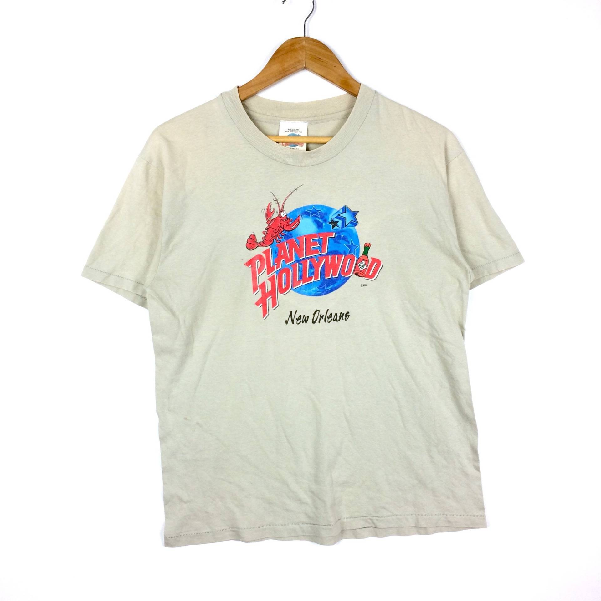 Selten Jahrgang Planet Hollywood Neue Orleans Gemacht in Usa T-Shirt Beige Farbe Mittlerer Größe von MingsVintageStore