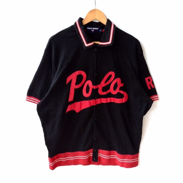 Selten Jahrgang Polo Sport Rl Von Ralph Lauren Button Down Schwarz Farbe Extra Große Größe von MingsVintageStore