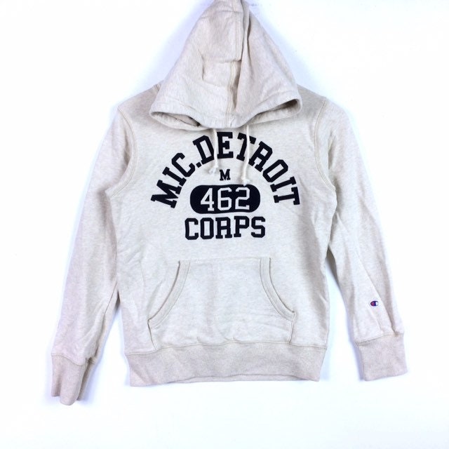 Selten Vintage Champion Products Usa Spellout Hoodie Sweatshirt Grey Colour Large Size von MingsVintageStore