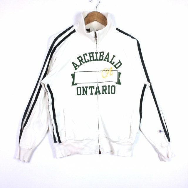 Selten Vintage Champion Usa Fully Reißverschluss Big Logo Sweatshirt Weiße Farbe Große Größe von MingsVintageStore