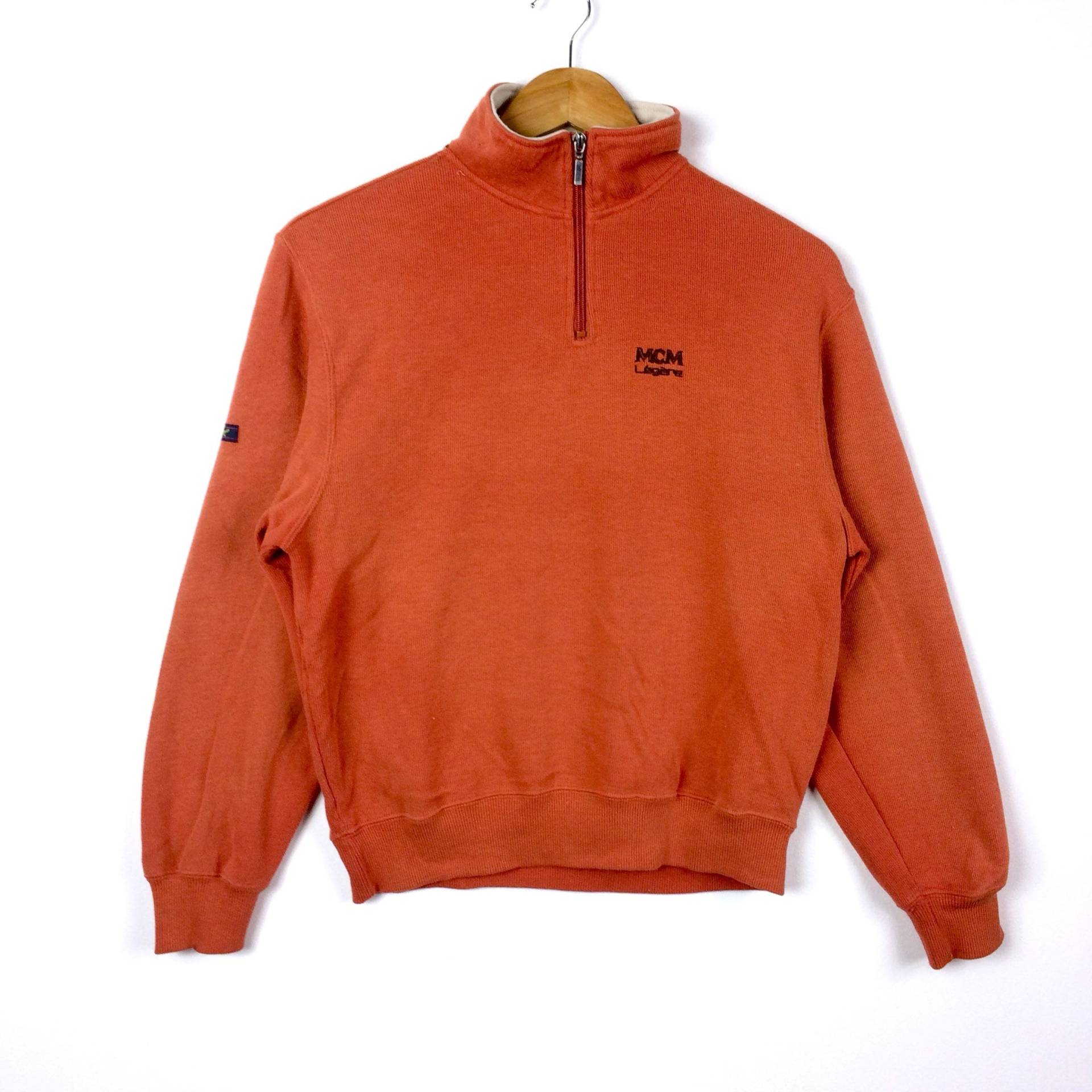 Selten Vintage Modern Creation München Mcm Halben Reißverschluss Sweatshirt Orange Farbe Kleine Größe von MingsVintageStore