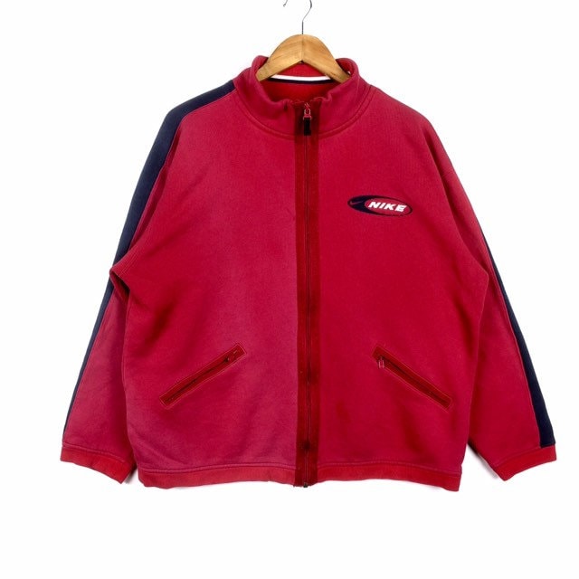 Selten Vintage Nike Swoosh Sportswear Kleines Logo Voll Reißverschluss Sweatshirt Rot Farbe Große Größe von MingsVintageStore