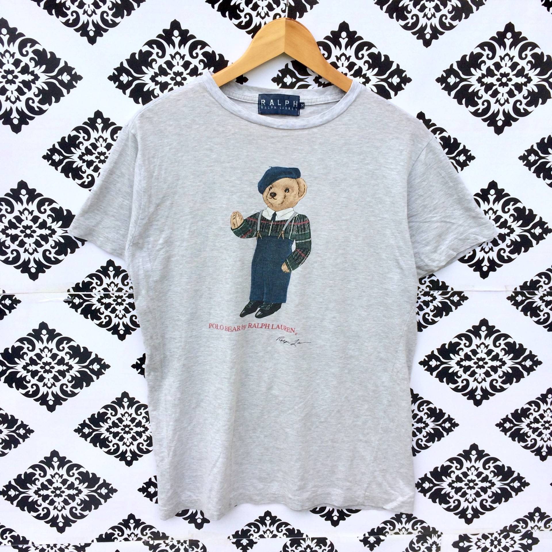 Selten Vintage Polobär Rl Von Ralph Lauren T-Shirt Grau Farbe Medium Size von MingsVintageStore