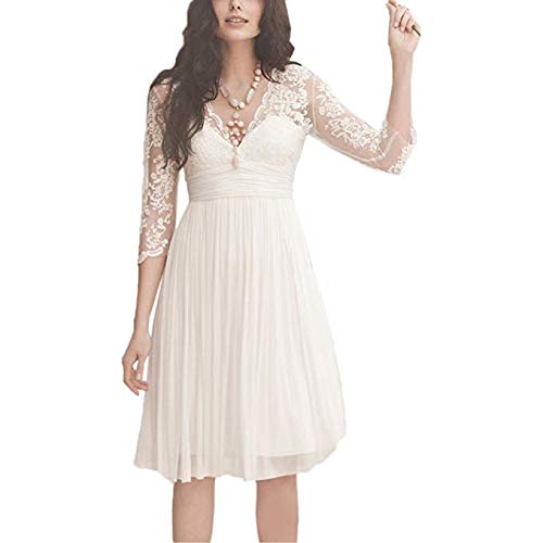 Mingxuerong Hochzeitskleider Spitze Chiffon Kurz A Linie Brautkleid Langarm von Mingxuerong