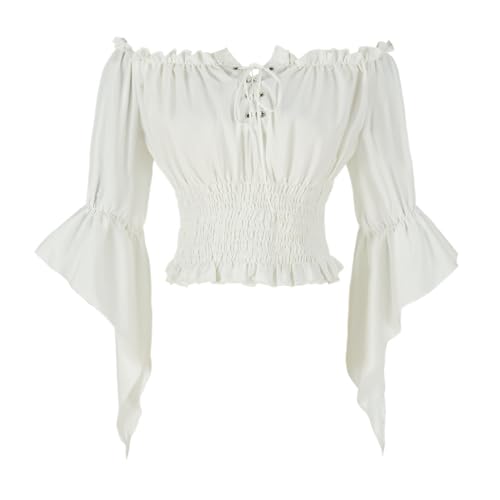 Damen Renaissance-Bluse mit Trompetenärmeln, schulterfrei, Z2880c, Large von Mingyuezai