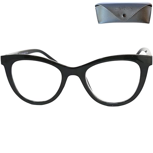 Cateye Anti Blaulicht Brille Lesebrille Dicker Rahmen, Gratis Brillenetui, Kunststoff Brillengestell (Schwarz), Blaulichtfilter Brille Damen 1.5 Dioptrien von Mini Brille