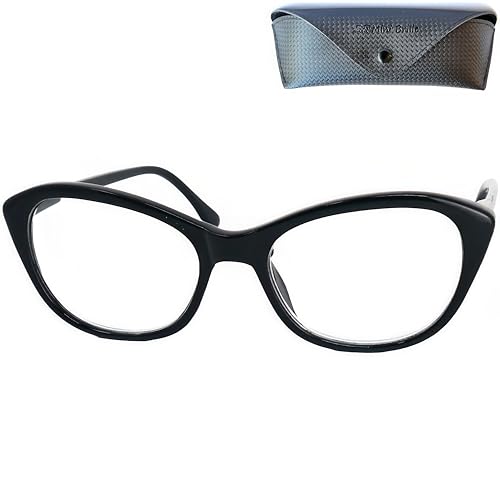 Cateye Lesebrille mit Gratis Etui, Kunststoff Brillengestell mit Federscharnier (Schwarz), Lesehilfe Damen +1.5 Dioptrien von Mini Brille