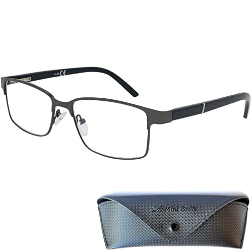 Mini Brille Dünne Metall Anti Blaulicht Brille Lesebrille mit rechteckigen Gläsern, Gratis Etui, Edelstahl Brillengestell (Graphit), Blaulichtfilter Brille Herren und Damen 1.0 Dioptrien von Mini Brille